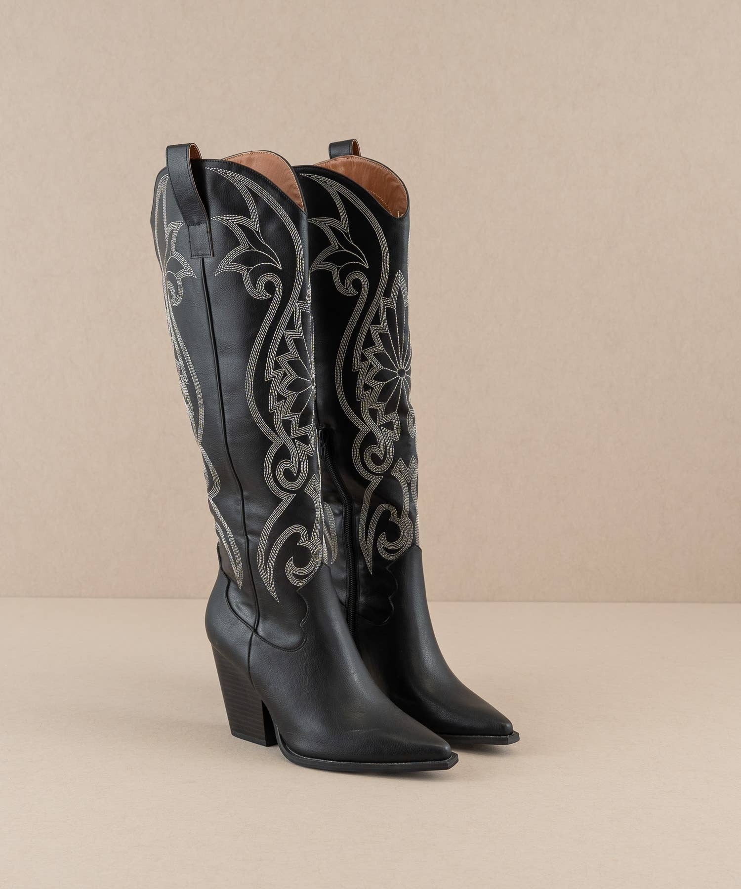 The Astrid Black Knee High Embroidered Cowboy Western Boot