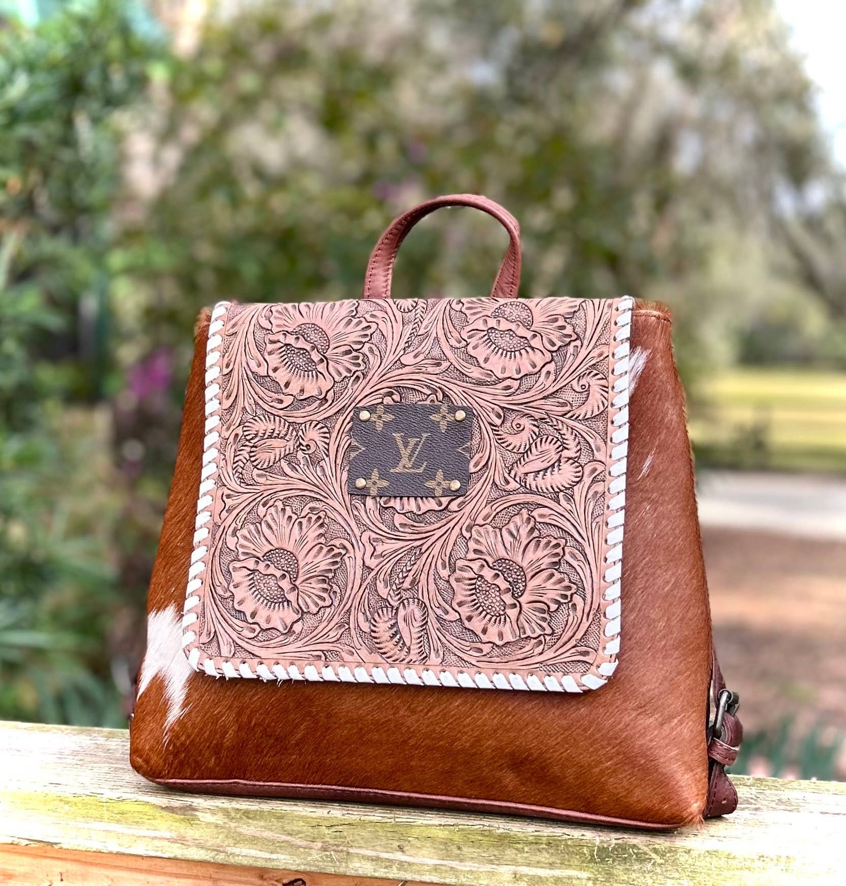 Tooled leather backpack discount